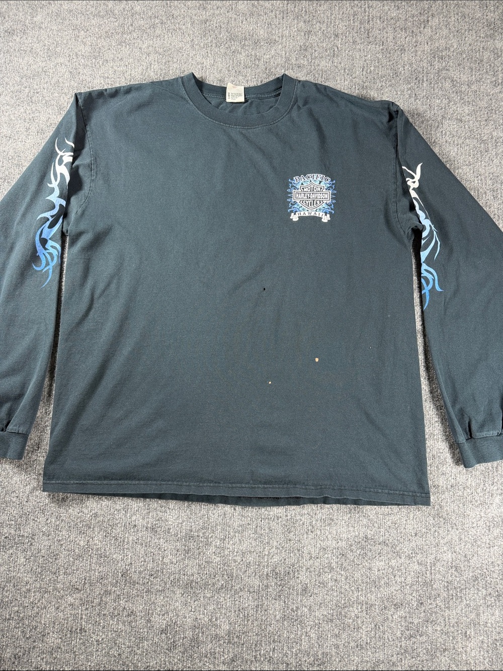 Harley Davidson Motorcycle Bike Pacific Hawaii Aloha Hibiscus Vtg LS T-Shirt XL